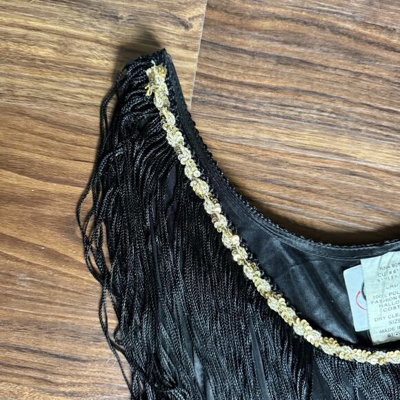 Charades VTG Black Fringe Flapper Dress S Halloween Costume Cosplay 20s Gatsby - Picture 6 of 10